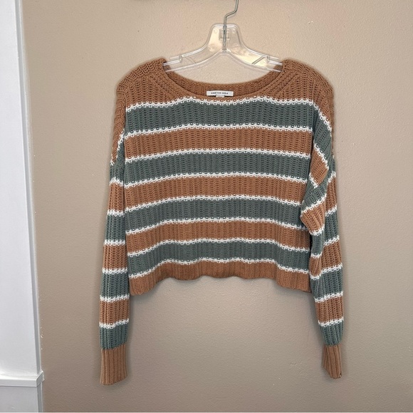 American Eagle Outfitters Tan and Green Crew Neck Sweater Size Small - Picture 1 of 7